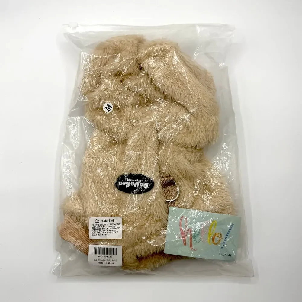 NEW DaDaGou Plush Dog Jumpsuit Beige Teddy Fleece Pet Pajamas Harness Medium